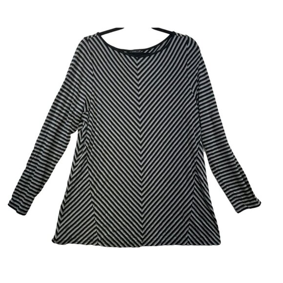 J Jill Wearever Collection Womens Tunic Striped Long Sleeve Top L Black & Gray - Picture 1 of 12